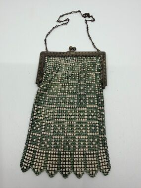 Vintage Green and Cream Mesh Evening Bag with Chain